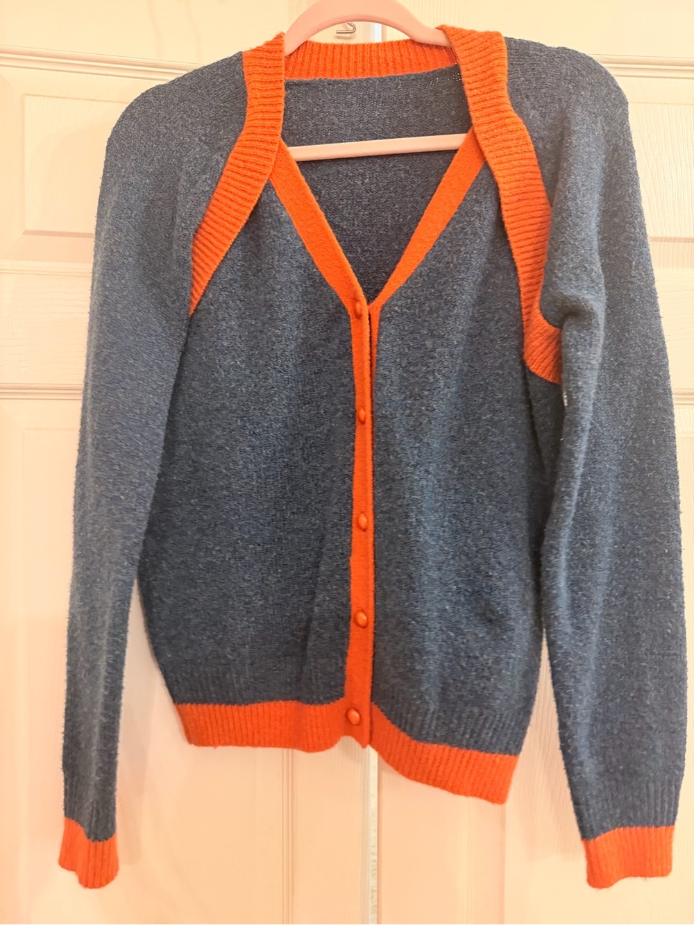 Blue and Orange Button-Up Cardigan